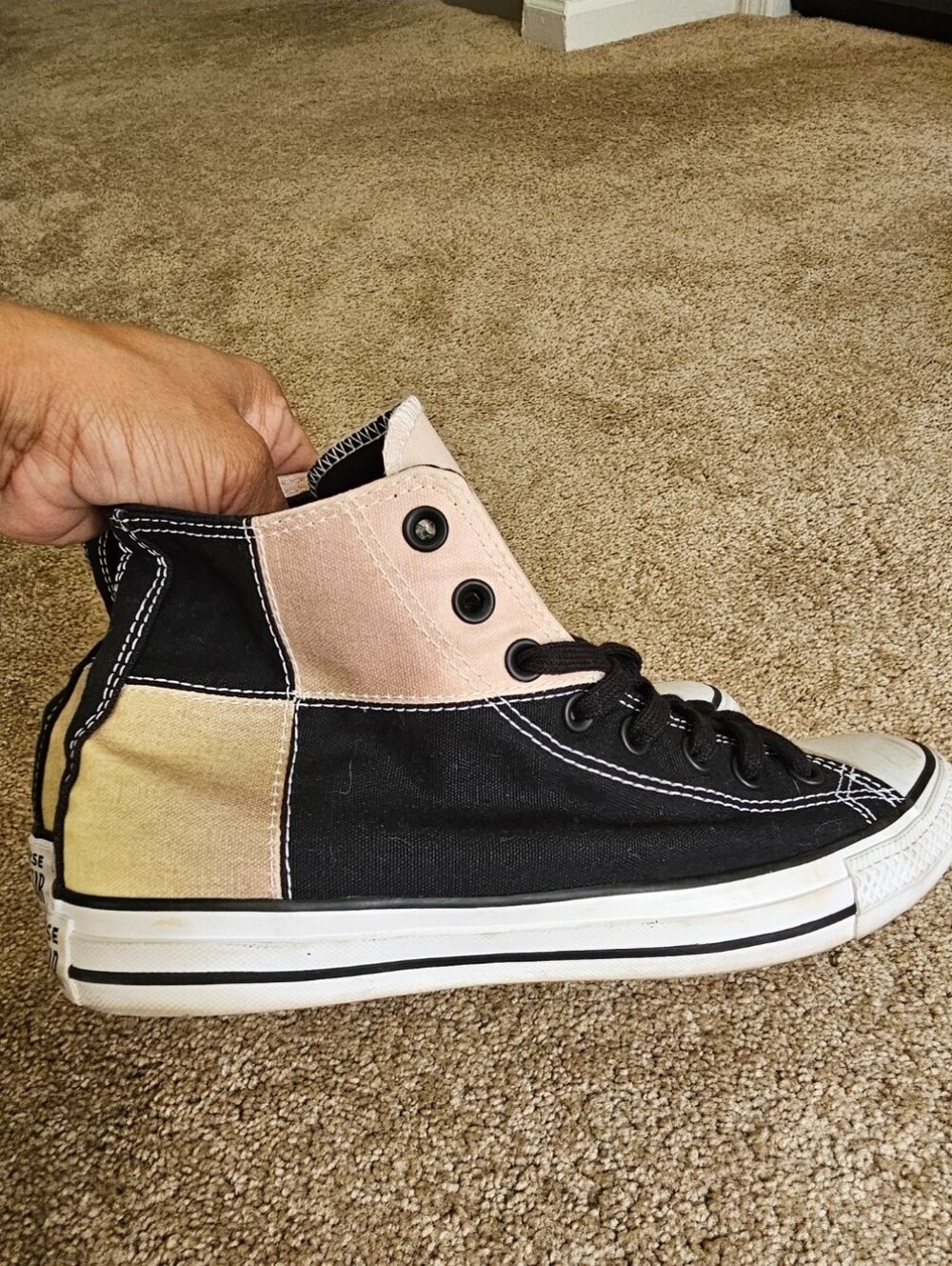 Converse High-Top Patchwork Sneakers in Black, Pink, and Cream